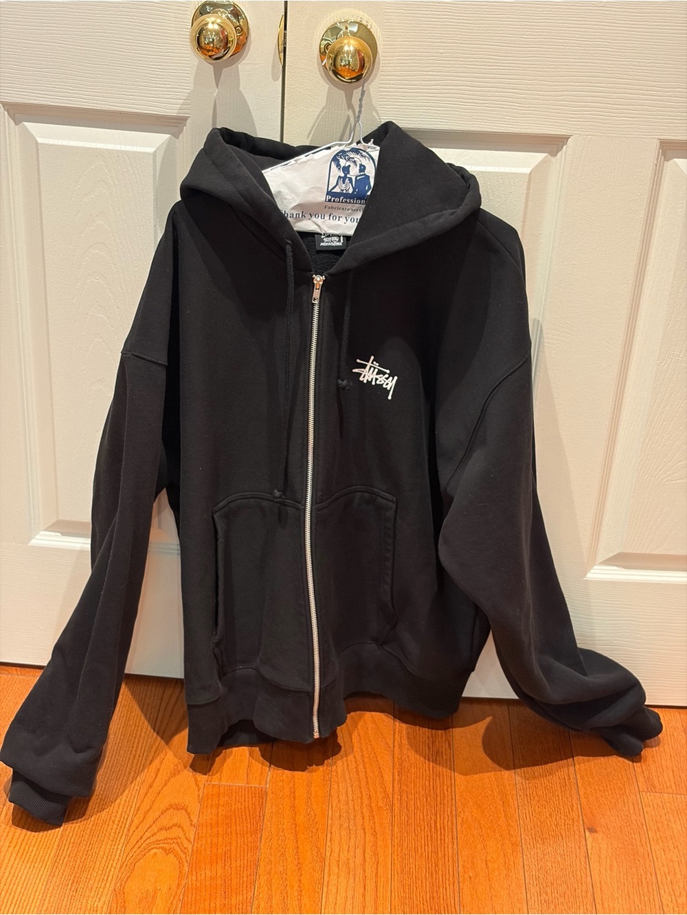 Stussy Basic Black Zip-Up Hoodie with Logo Front and Back